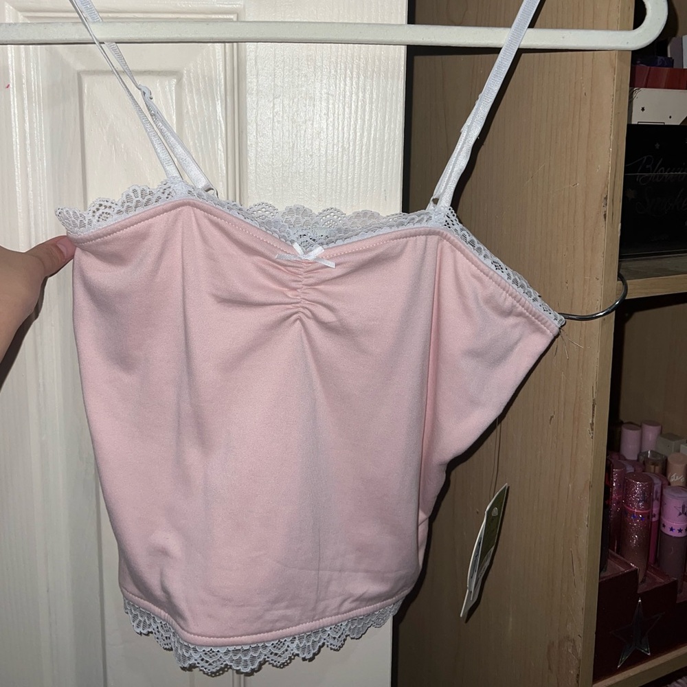 Pink Lace Trim Cami Top